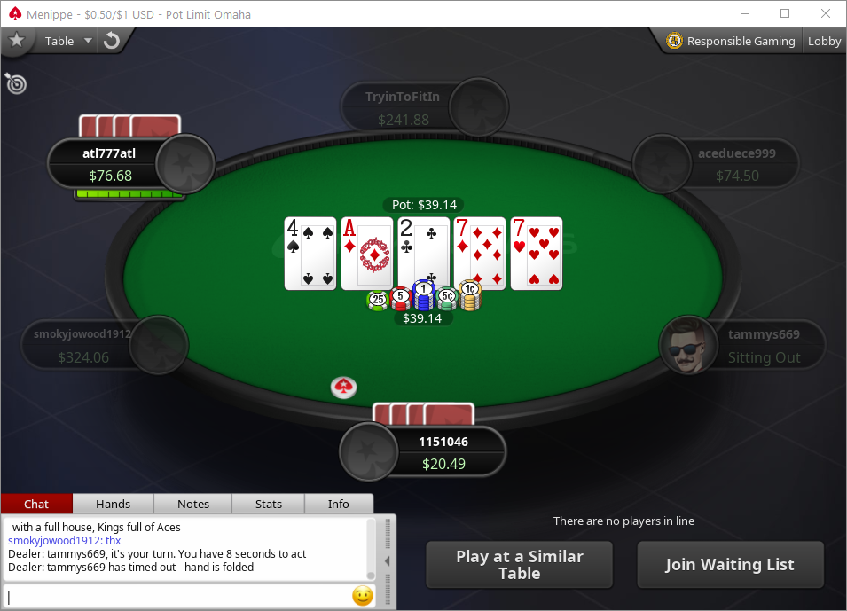A PokerStars PA PLO table